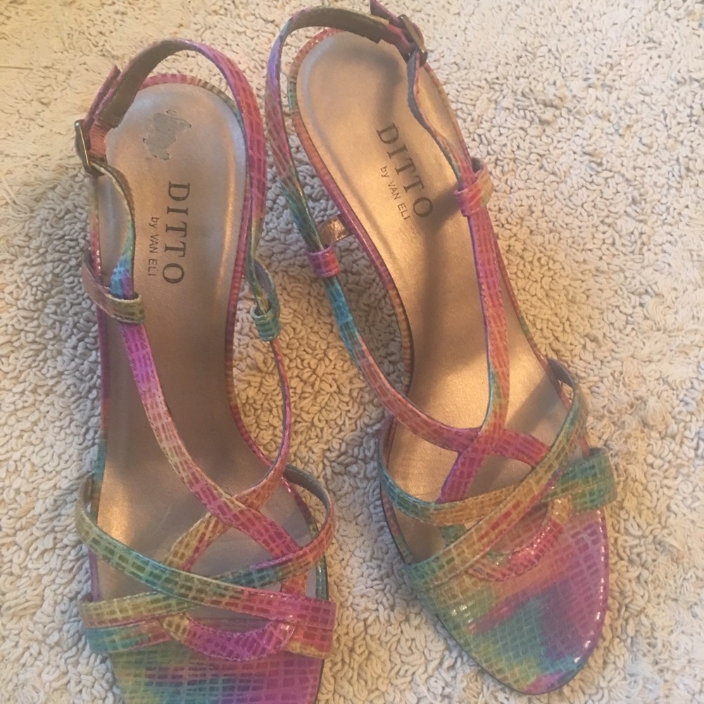 Stylish multi-colored sandals.